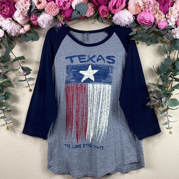 •NWOT• |TEXAS| {red white & blue} Gray Baseball Tee w [navy blue sleeves] - Picture 2 of 9